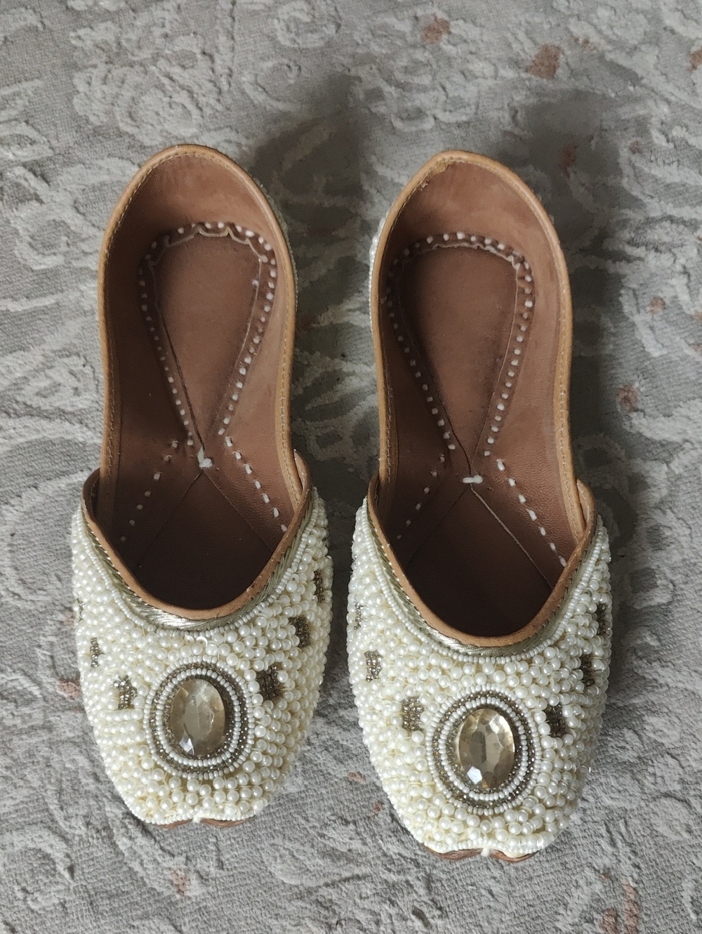 Handmade Embellished Pearl Beaded Women’s Punjabi Jutti/Khusa For Women
